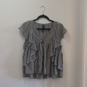 Black and White Striped Women's Top